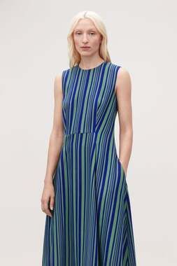 COS Striped Sleeveless Midi Dress in Blue and Green